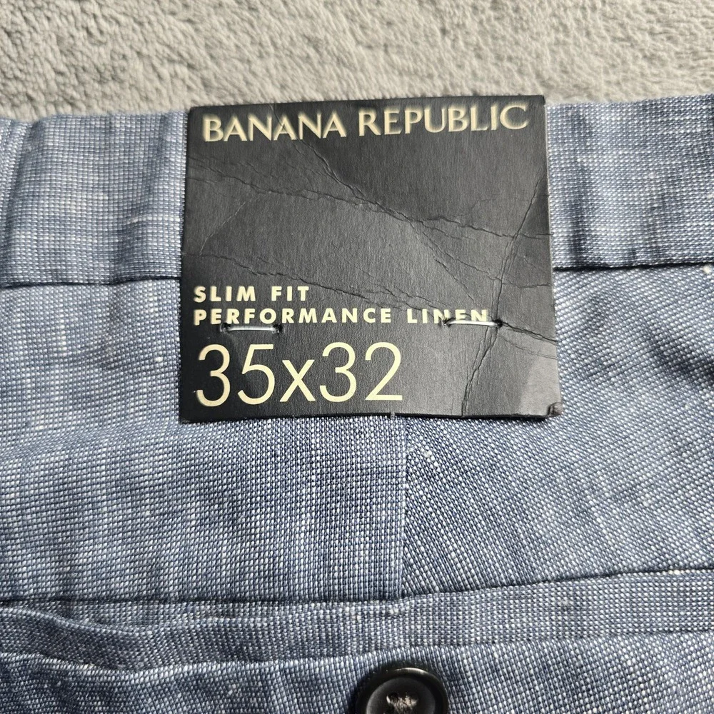 NWT Banana Republic Pants Mens 35x32 Navy Blue Slim Fit Performance Linen City